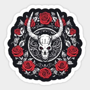 Western Country Music Girl Red Roses Bull Skull Sticker